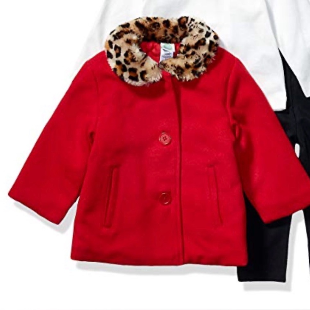 Little Me Baby Girl 3T Jacket/Coat Red with Collard in Leopard NWT